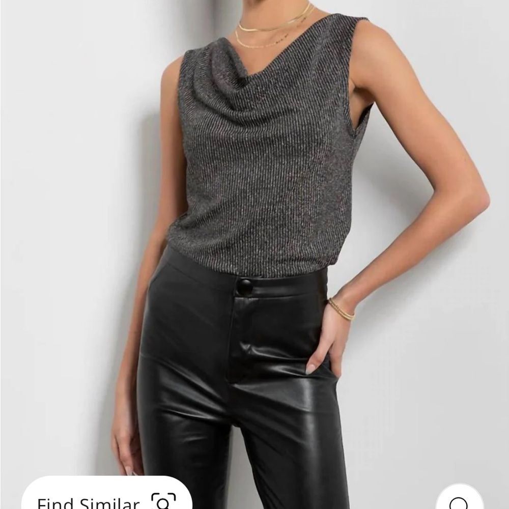 NWT Gigi Metallic Rib Cowl Neck Sleeveless Tank Top, Size S